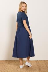 M&Co Navy Blue Short Sleeve Cotton Midi Dress | M&Co 2