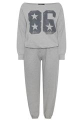 YOURS Plus Size Grey '86' Off-Shoulder Sweatshirt & Jogger Set | Yours Clothing 5