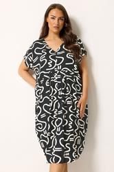 YOURS Plus Size Black Abstract Print Pleat Front Midi Dress | Yours Clothing 3