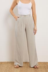 LTS Tall Women's Natural Brown Linen Pleated Wide Leg Trousers | Long Tall Sally 2