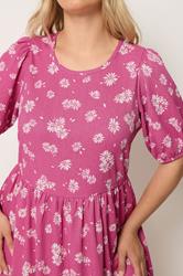 YOURS Plus Size Pink Daisy Tiered Midi Dress | Yours Clothing 4