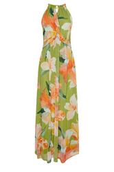 M&Co Green Floral Print Mesh Knot Front Halter Maxi Dress