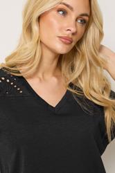 M&Co Black Broderie V-Neck Cotton T-Shirt | M&Co 4