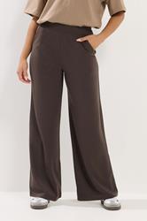 PixieGirl Petite Women's Chocolate Brown Scuba Wide Leg Trousers  1