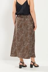 YOURS Plus Size Chocolate Brown Deer Print Satin Skirt | Yours Clothing 2