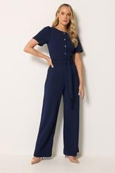 LTS Tall Women's Navy Blue Scuba Button Front Jumpsuit | Long Tall Sally 3