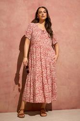 EVANS Plus Size Orange Ditsy Tie Neck Dress | Evans 3