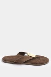 Chocolate Brown Hammered Disk Sandals In Extra Wide EEE Fit | Yours Clothing 2