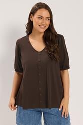 YOURS Plus Size Chocolate Brown Puff Sleeve Top | Yours Clothing 3