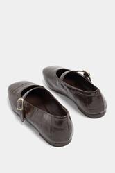 Chocolate Brown Croc Buckle Detail Mary Jane Flats In Wide E Fit | Yours Clothing 3