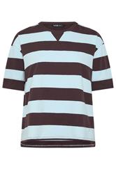 YOURS Curve Chocolate Brown & Blue Stripe Heavyweight T-Shirt