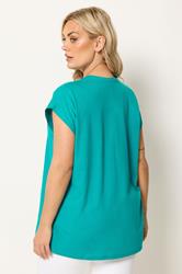YOURS Plus Size Blue Notch Neck T-Shirt | Yours Clothing 2