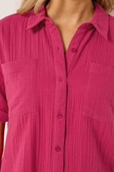 LTS Tall Women's Berry Red Cheesecloth Grown-On Sleeve Cotton Shirt | Long Tall Sally 4