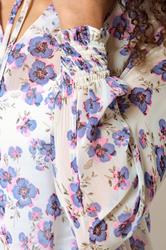 M&Co Purple Floral Print Tie Neck Blouse | M&Co 4