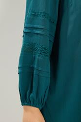 YOURS Curve Teal Blue Notch Neck Crochet Blouse | Yours Clothing  5