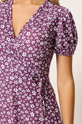 M&Co Berry Red Ditsy Floral Midi Wrap Dress | M&Co 4