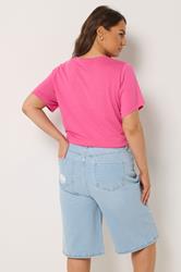 YOURS Plus Size Bleach Blue Denim Ripped Jorts | Yours Clothing 2