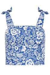 PixieGirl Petite Women's Blue Floral Print Cropped Vest Top | PixieGirl 5