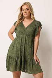 YOURS Plus Size Khaki Green Wrap Pointelle Dress | Yours Clothing 3