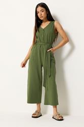 M&Co Petite Khaki Green Cotton Sleeveless Jumpsuit | M&Co 3