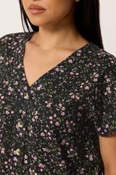 M&Co Petite Berry Purple Ditsy Floral Print Button Front Blouse | M&Co 4