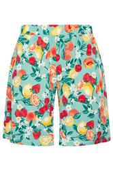 YOURS Plus Size Green Mixed Fruit Textured Shorts | Yours Clothing 5