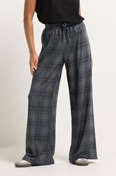 PixieGirl Petite Women's Grey Check Brushed Wide Leg Trousers | PixieGirl 3