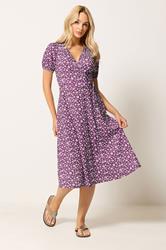 M&Co Berry Red Ditsy Floral Midi Wrap Dress | M&Co 2