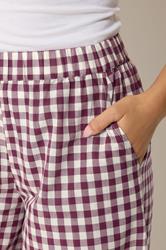 PixieGirl Petite Women's Burgundy Red Gingham Cotton Wide Leg Trousers | PixieGirl 4
