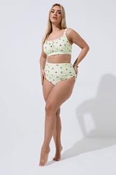 YOURS Plus Size Green Gingham Fruit Print Super High Waist Bikini Brief | Yours Clothing 2