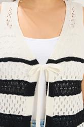 YOURS Plus Size Stripe Crochet Waistcoat | Yours Clothing 4