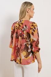 LTS Tall Women's Rust Orange Abstract Tie Neck Cotton Blouse | Long Tall Sally 2