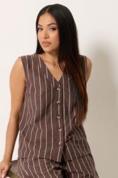 M&Co Petite Chocolate Brown Stripe Button Front Vest Top | M&Co 3
