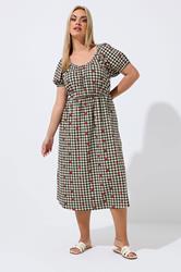 LIMITED COLLECTION Plus Size Black Strawberry Gingham Bardot Dress | Yours Clothing 1