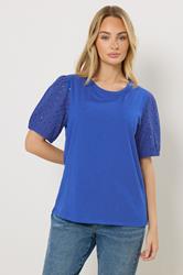 M&Co Blue Broderie Cotton Puff Sleeve Top | M&Co 3