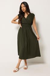 PixieGirl Petite Women's Olive Green Wrap Midi Dress | PixieGirl 1