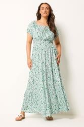YOURS Plus Size Green Floral Bardot Maxi Dress | Yours Clothing 3