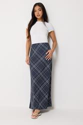 PixieGirl Petite Women's Navy Blue Check Maxi Skirt | PixieGirl 3