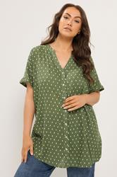 YOURS Curve Green Notch Neck Dobby Blouse | Yours Clothing 3