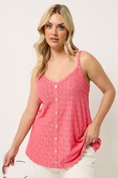YOURS Plus Size Coral Pink Broderie Anglaise Vest Top | Yours Clothing 3