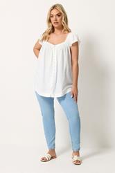 YOURS Plus Size White Linen Cap Sleeve Top | Yours Clothing 1