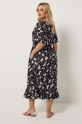 YOURS Plus Size Black Ditsy Half Placket Midi Dress | Yours Clothing 2