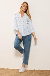 M&Co Blue & White Stripe Embroidered Cotton Shirt | M&Co 1