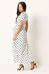 PixieGirl Petite Women's White Polka Dot Print Maxi Dress | PixieGirl 4