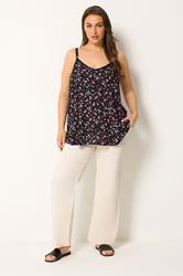 YOURS Plus Size Black Floral Trim Cami Vest Top | Yours Clothing 1