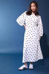 PixieGirl Petite Women's White Polka Dot Cotton Midi Dress | PixieGirl 6