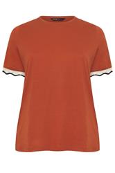 YOURS Curve Burnt Orange Metallic Crochet Trim T-Shirt