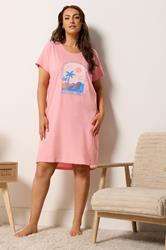 YOURS Plus Size Pink 'Coastal Vibes' Dipped Back Nightdress | Yours Clothing 1