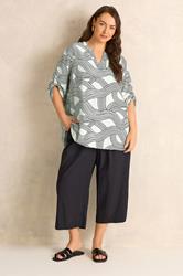 EVANS Plus Size White & Black Linear Blouse | Evans 1