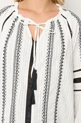 YOURS Plus Size Cream Embroidered Tie Neck Blouse | Yours Clothing 6